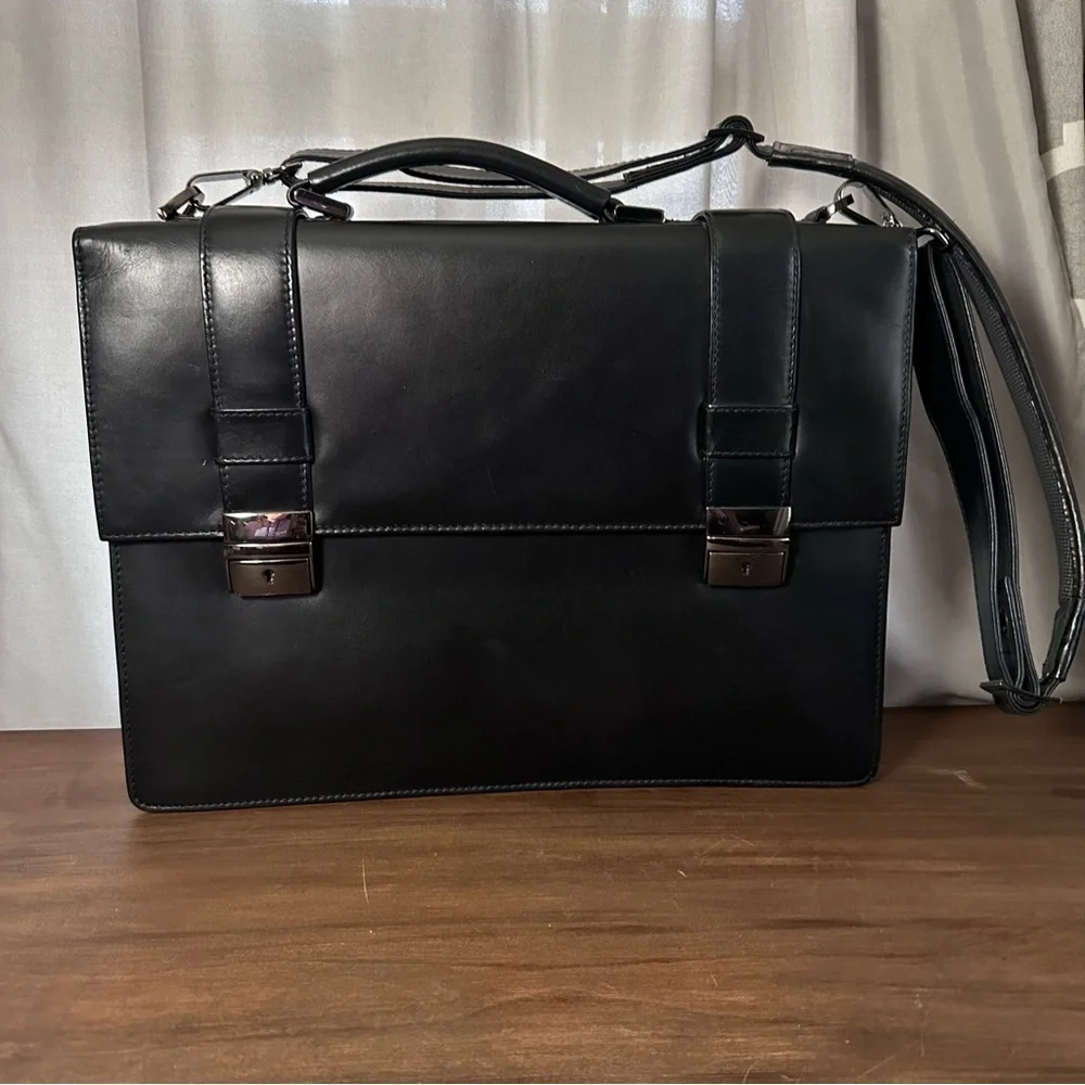 Wilsons Leather Pelle Studio Leather Messenger Bag Briefcase Satchel Black